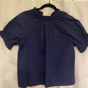 Hill House The Kit Top Puff Sleeve Ruffle Navy Blue